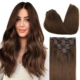 GOO GOO Clip in Hair Extensions 12inch chocolate brown front view