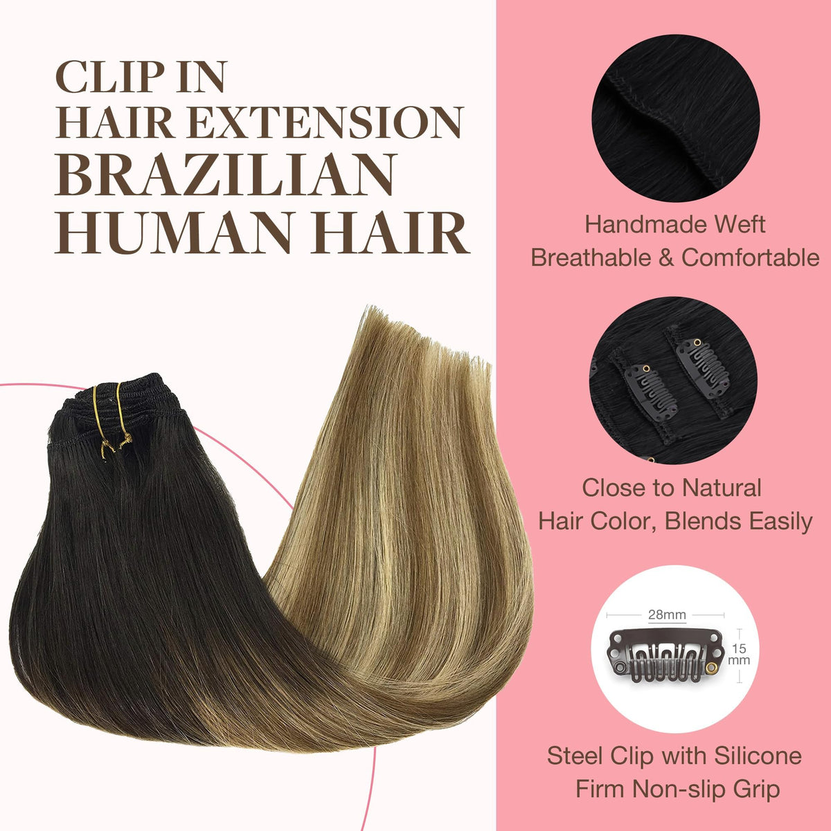 GOO GOO Clip in Hair Extensions 12inch displayed with styling tools