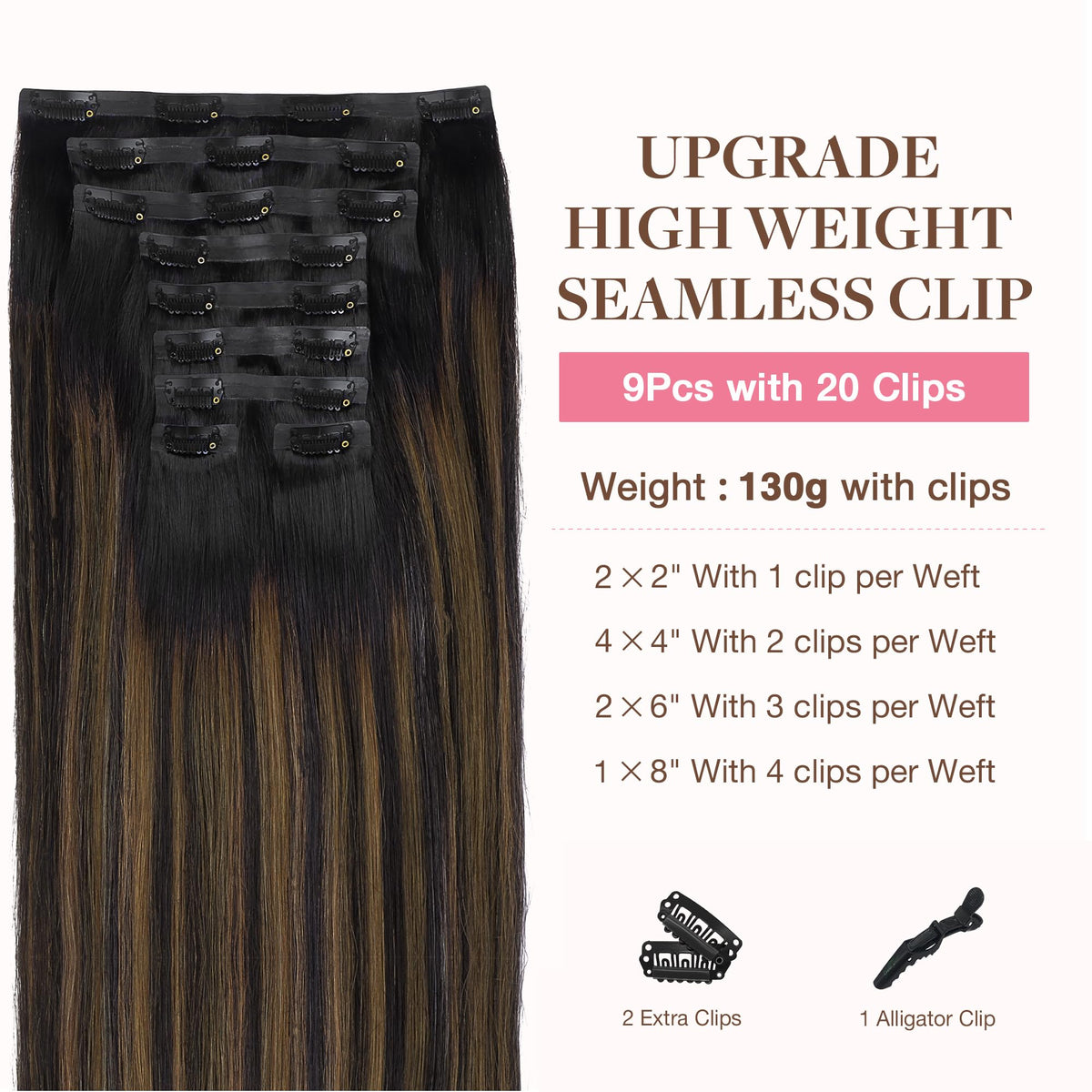 GOO GOO Clip in Hair Extensions 14 inch 130g close-up of clips