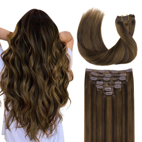 GOO GOO Clip in Hair Extensions 14-inch Brown Sugar Highlights front view