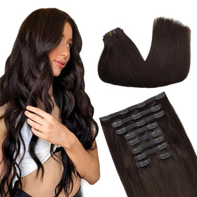 GOO GOO Clip in Hair Extensions 14inch 130g 2A Light Brown front view