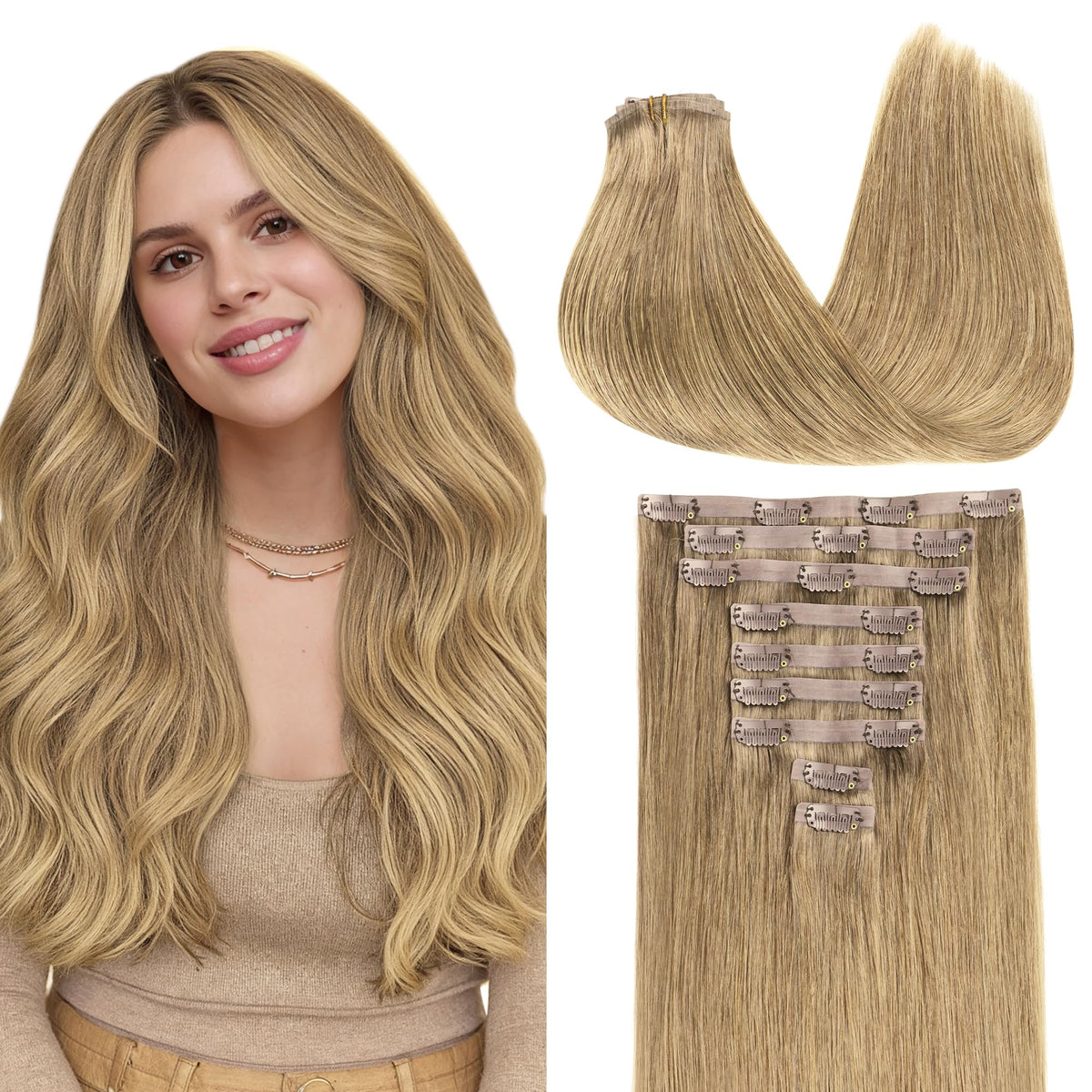 GOO GOO Clip in Hair Extensions 14inch 130g Bronde front view
