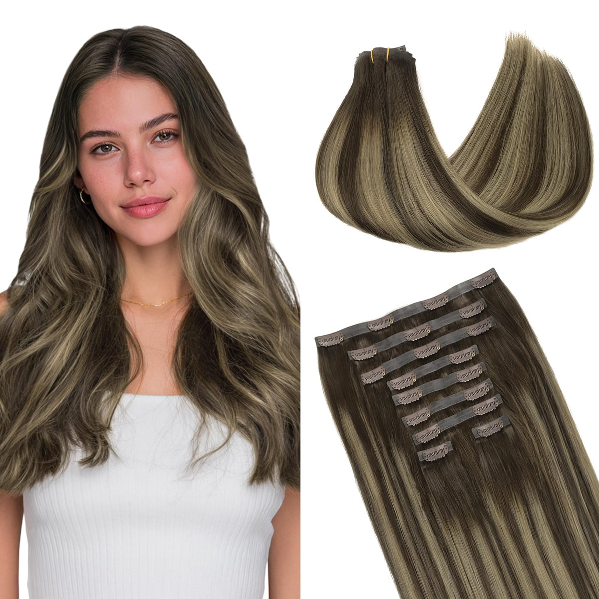 GOO GOO Clip in Hair Extensions 14inch 130g front view