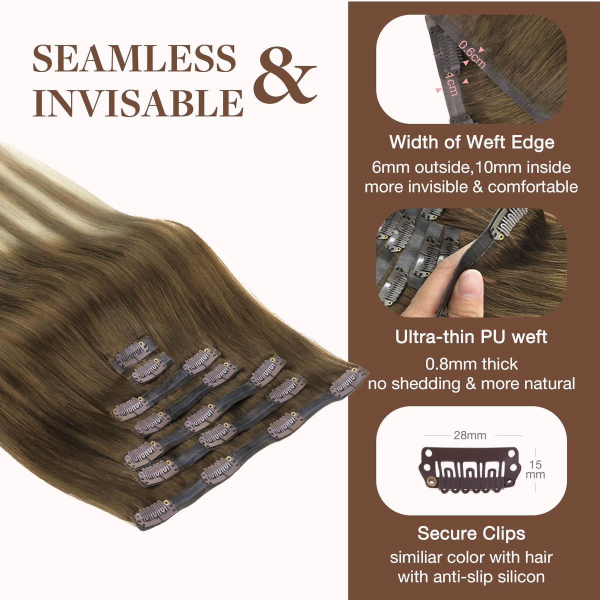 GOO GOO Clip in Hair Extensions 14inch 130g in natural light