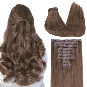 GOO GOO Clip in Hair Extensions 14inch 130g Light Ash Brown front view