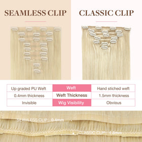 GOO GOO Clip in Hair Extensions 14inch 130g Platinum Blonde close-up of clips
