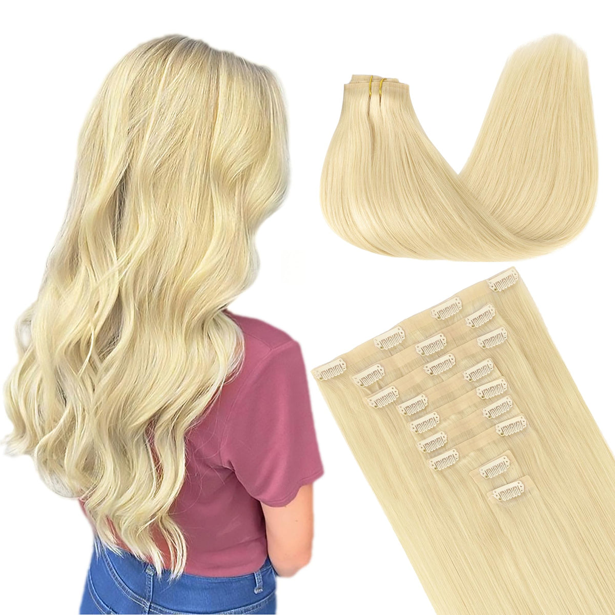 GOO GOO Clip in Hair Extensions 14inch 130g Platinum Blonde front view