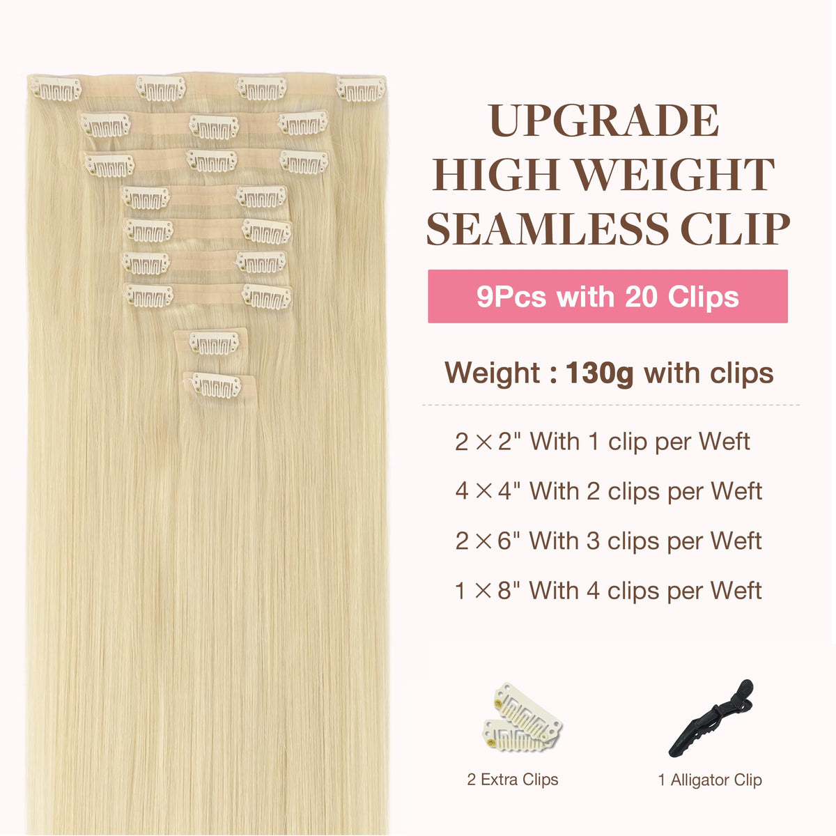 GOO GOO Clip in Hair Extensions 14inch 130g Platinum Blonde packaging