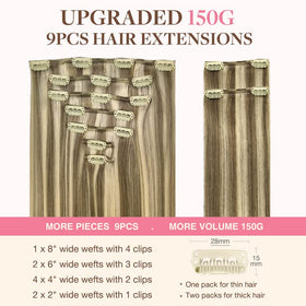 GOO GOO Clip in Hair Extensions 14inch 150g showing clips