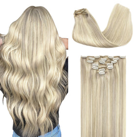 GOO GOO Clip in Hair Extensions 14inch Ash Blonde front view