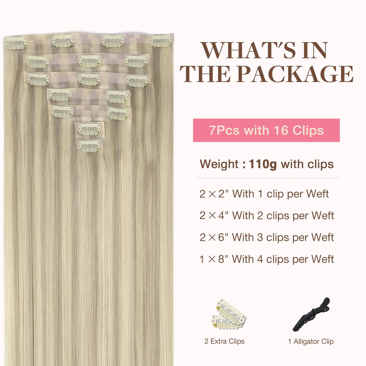 GOO GOO Clip in Hair Extensions 14inch Ash Blonde packaging