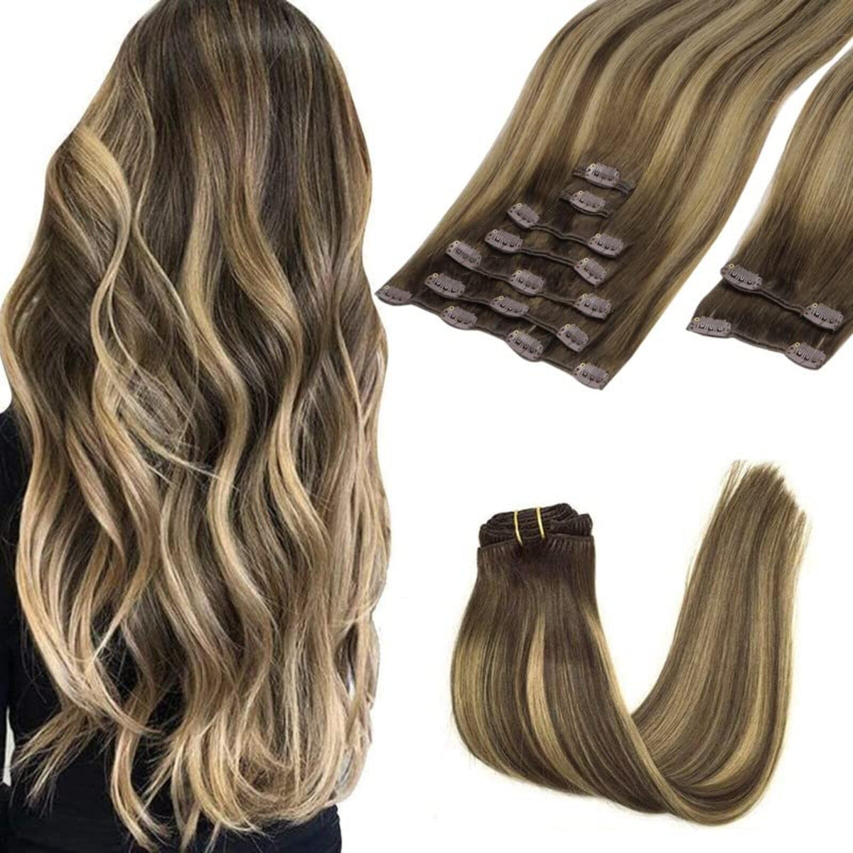 GOO GOO Clip in Hair Extensions 14inch Balayage 4/27/4 front view