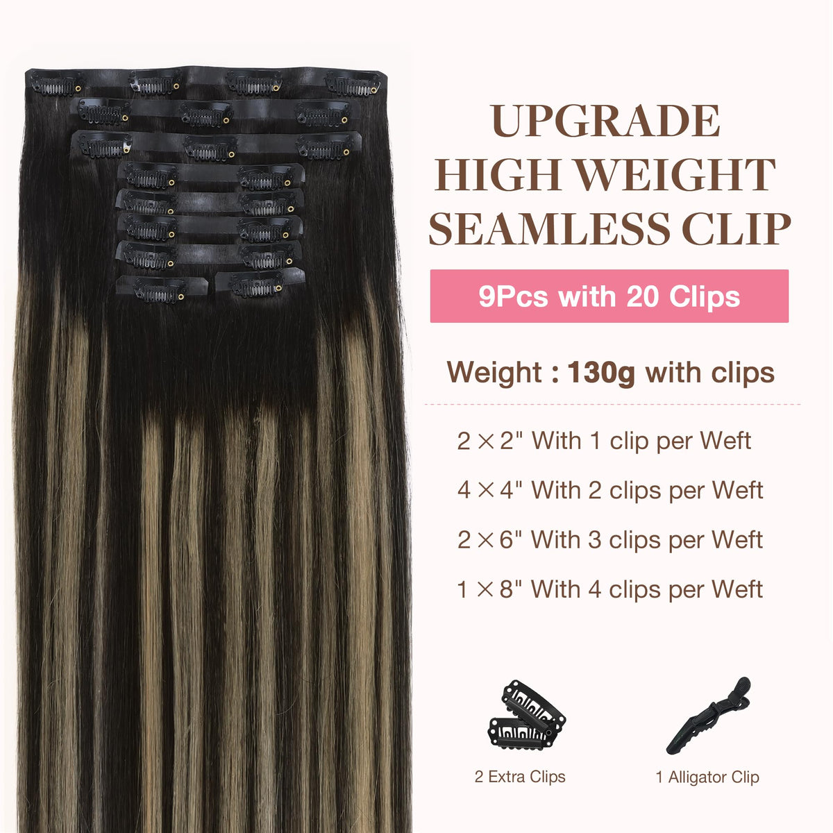 GOO GOO Clip in Hair Extensions 14inch balayage close-up of clips