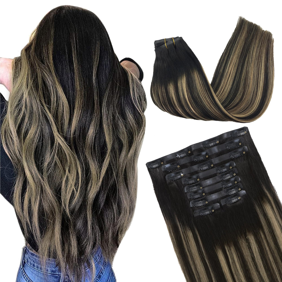 GOO GOO Clip in Hair Extensions 14inch balayage front view