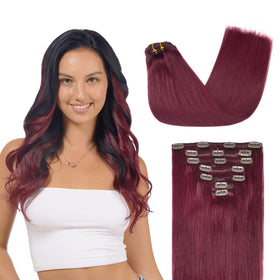 GOO GOO Clip in Hair Extensions 14inch Burgundy front view