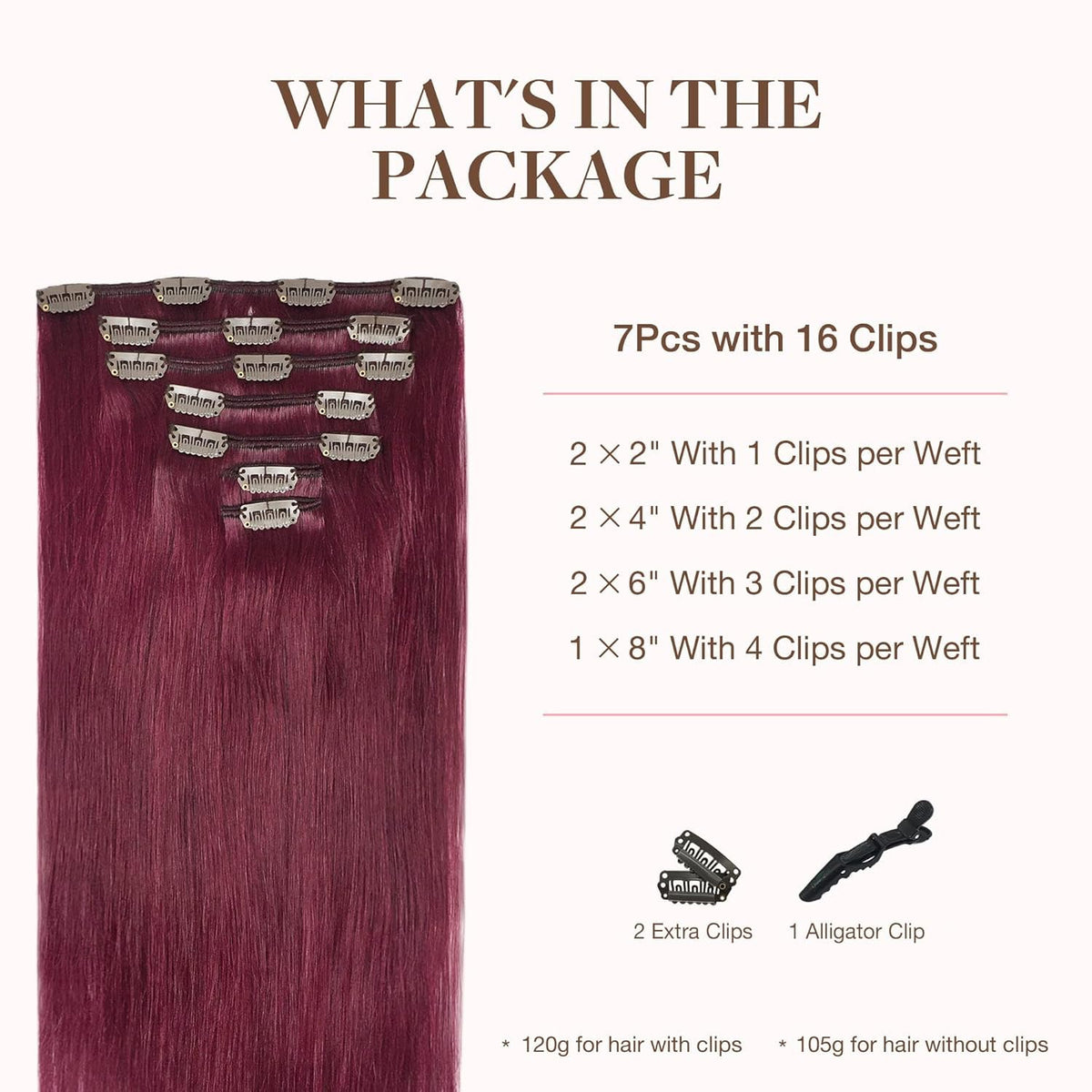GOO GOO Clip in Hair Extensions 14inch Burgundy packaging