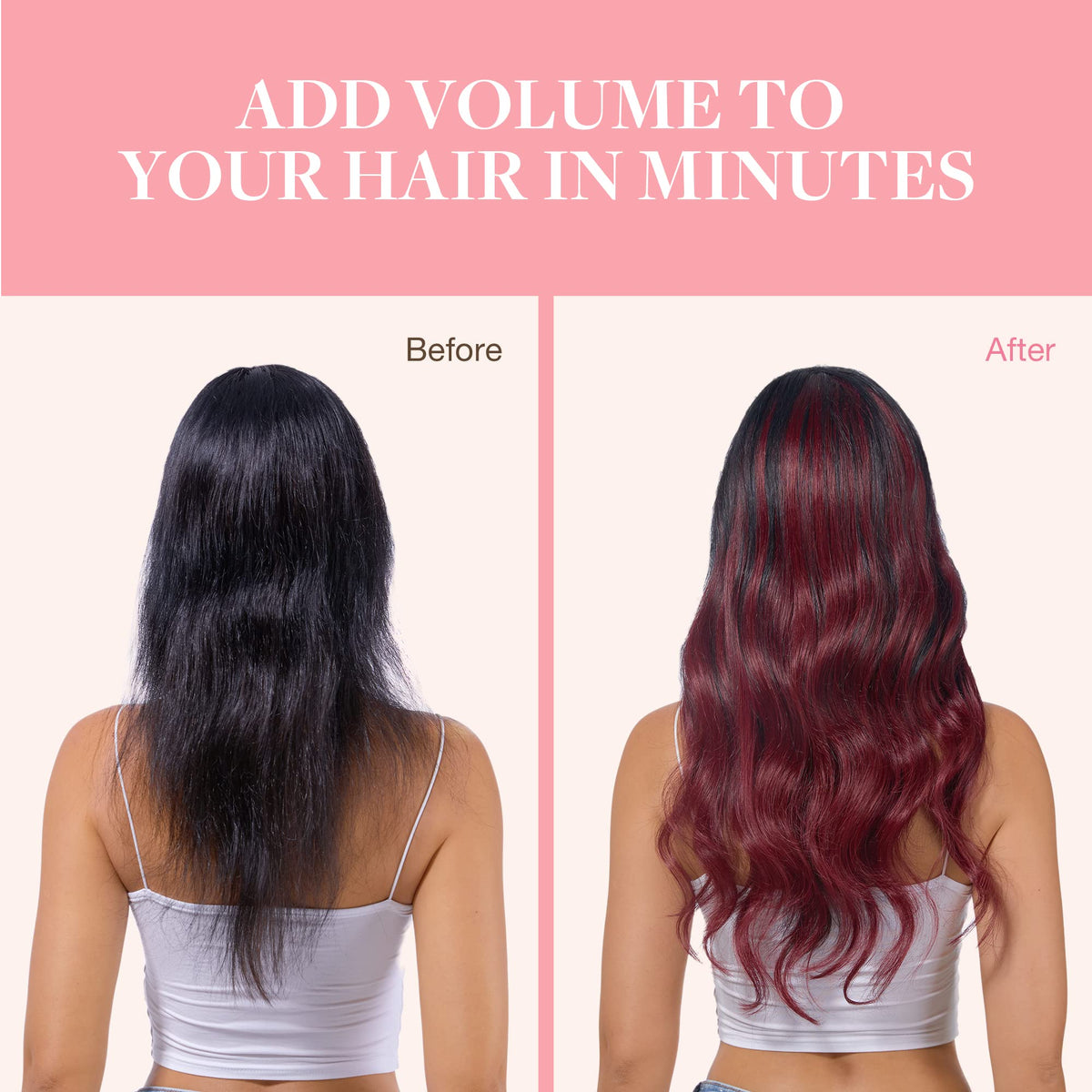 GOO GOO Clip in Hair Extensions 14inch Burgundy texture detail