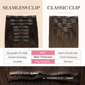 GOO GOO Clip in Hair Extensions 14inch Chocolate Brown close-up of clips