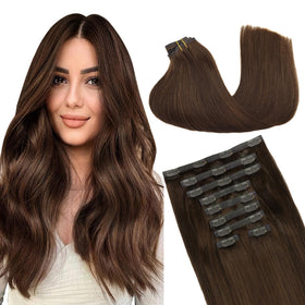 GOO GOO Clip in Hair Extensions 14inch Chocolate Brown front view