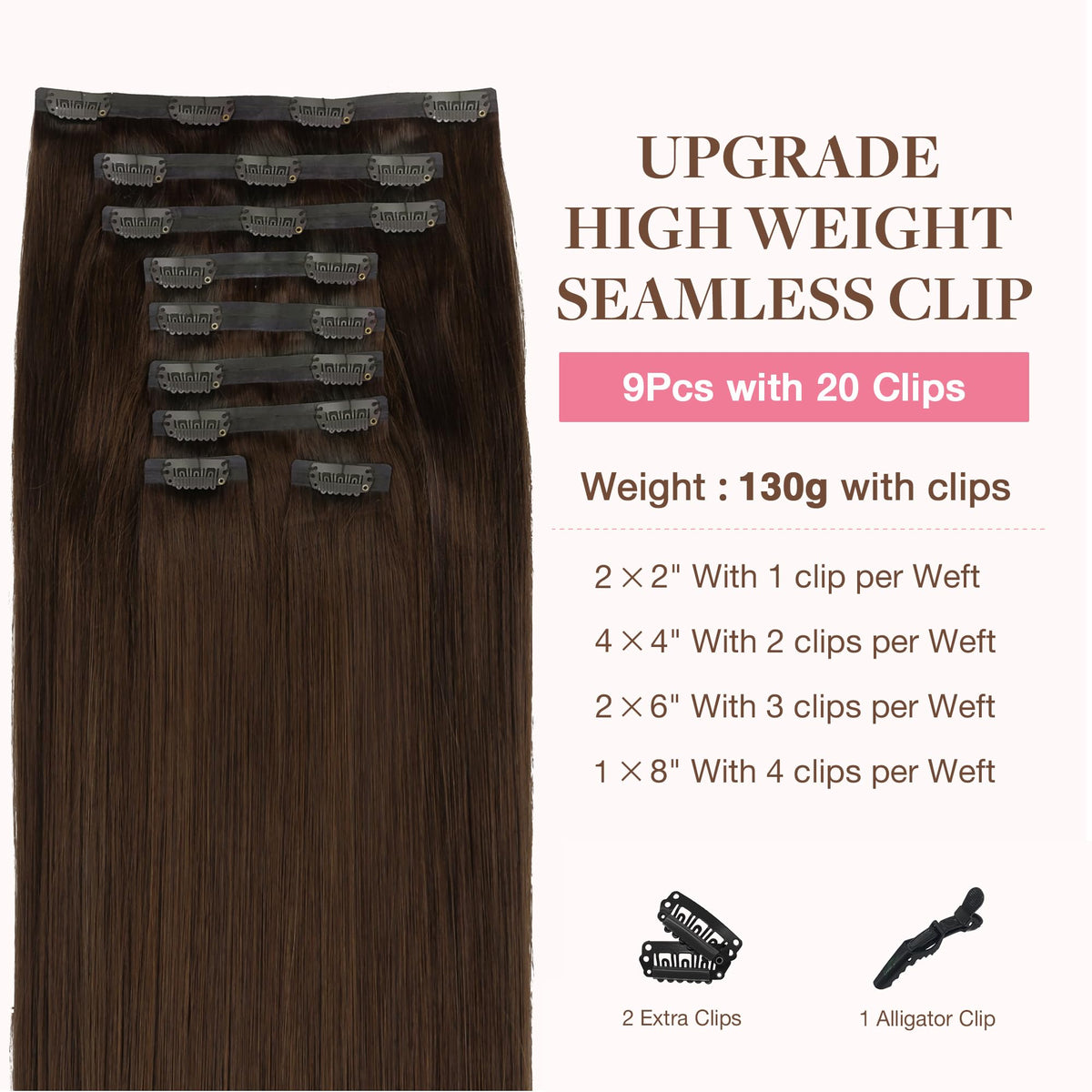 GOO GOO Clip in Hair Extensions 14inch Chocolate Brown packaging