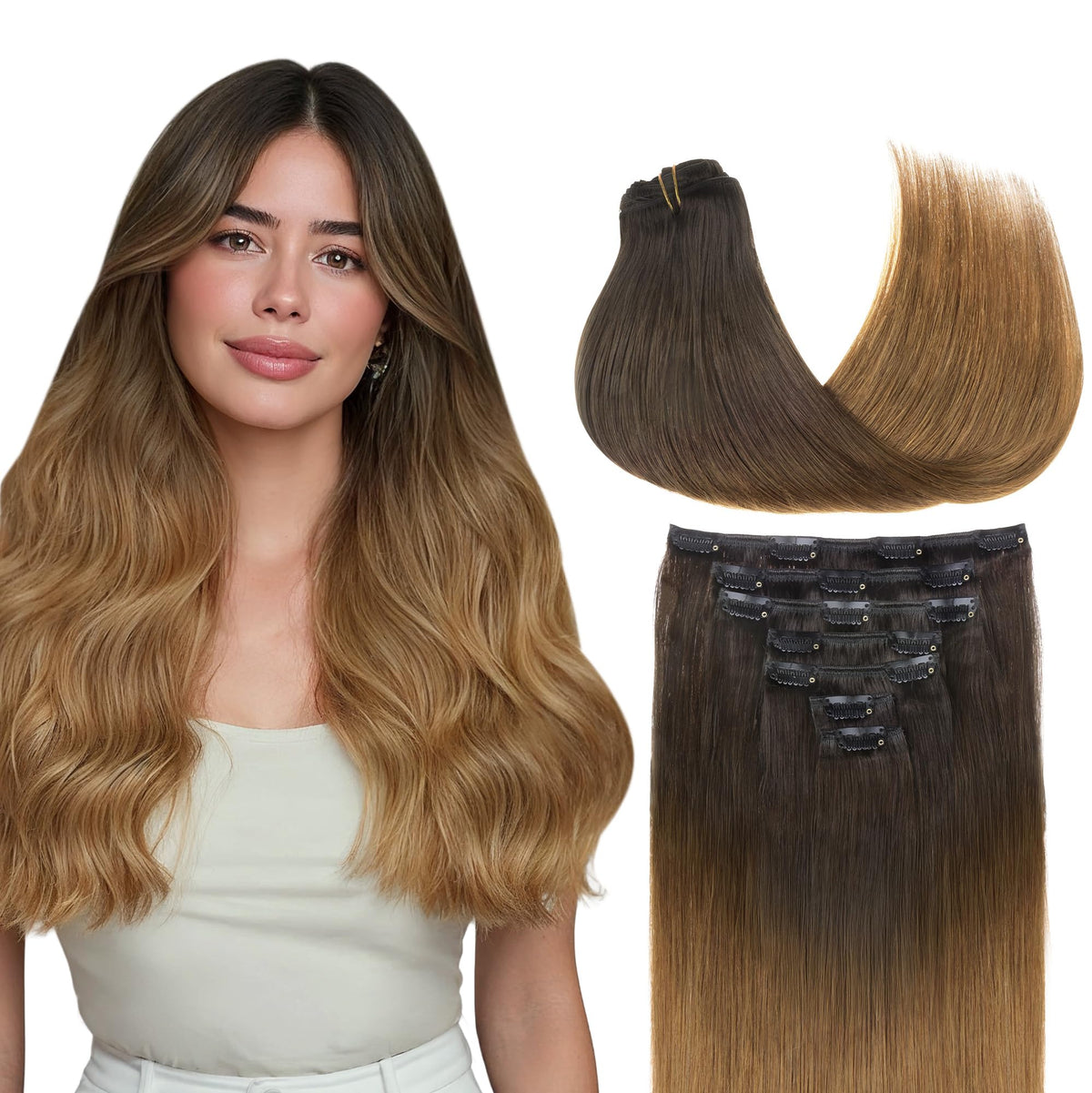 GOO GOO Clip in Hair Extensions 14inch Chocolate Dip front view