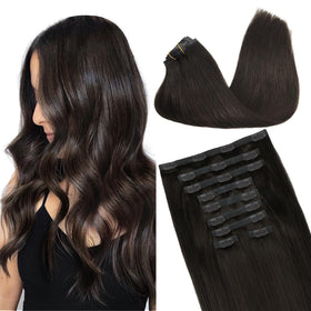 GOO GOO Clip in Hair Extensions 14inch Dark Brown front view
