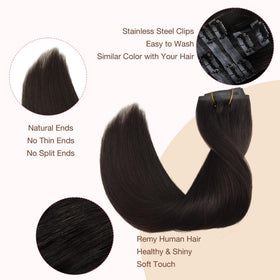 GOO GOO Clip in Hair Extensions 14inch Dark Brown styling options