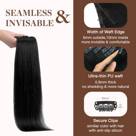 GOO GOO Clip in Hair Extensions 14inch Jet Black close-up of clips