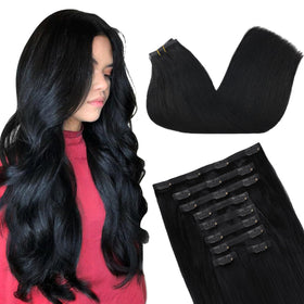 GOO GOO Clip in Hair Extensions 14inch Jet Black front view