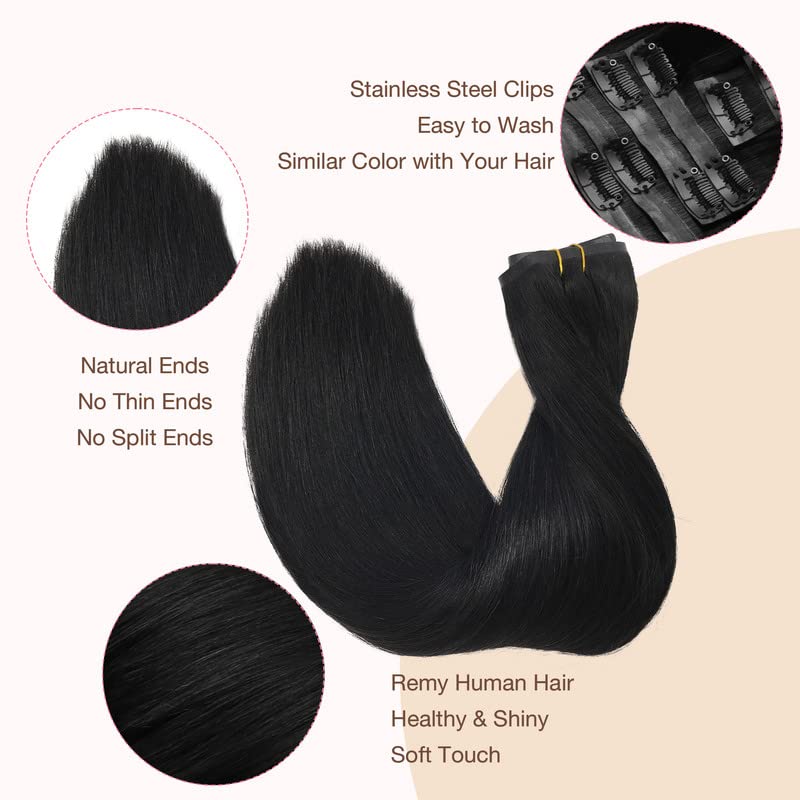 GOO GOO Clip in Hair Extensions 14inch Jet Black with extra clips