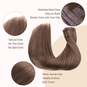 GOO GOO Clip in Hair Extensions 14inch Light Ash Brown back view