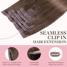 GOO GOO Clip in Hair Extensions 14inch Light Ash Brown close-up of clips