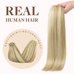 GOO GOO Clip in Hair Extensions 14inch Light Blonde displayed on a table