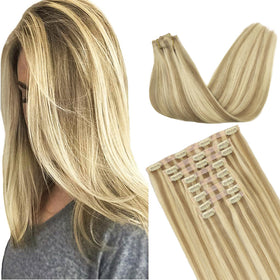 GOO GOO Clip in Hair Extensions 14inch Light Blonde front view