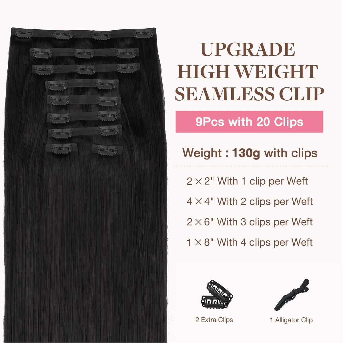 GOO GOO Clip in Hair Extensions 14inch Natural Black side view