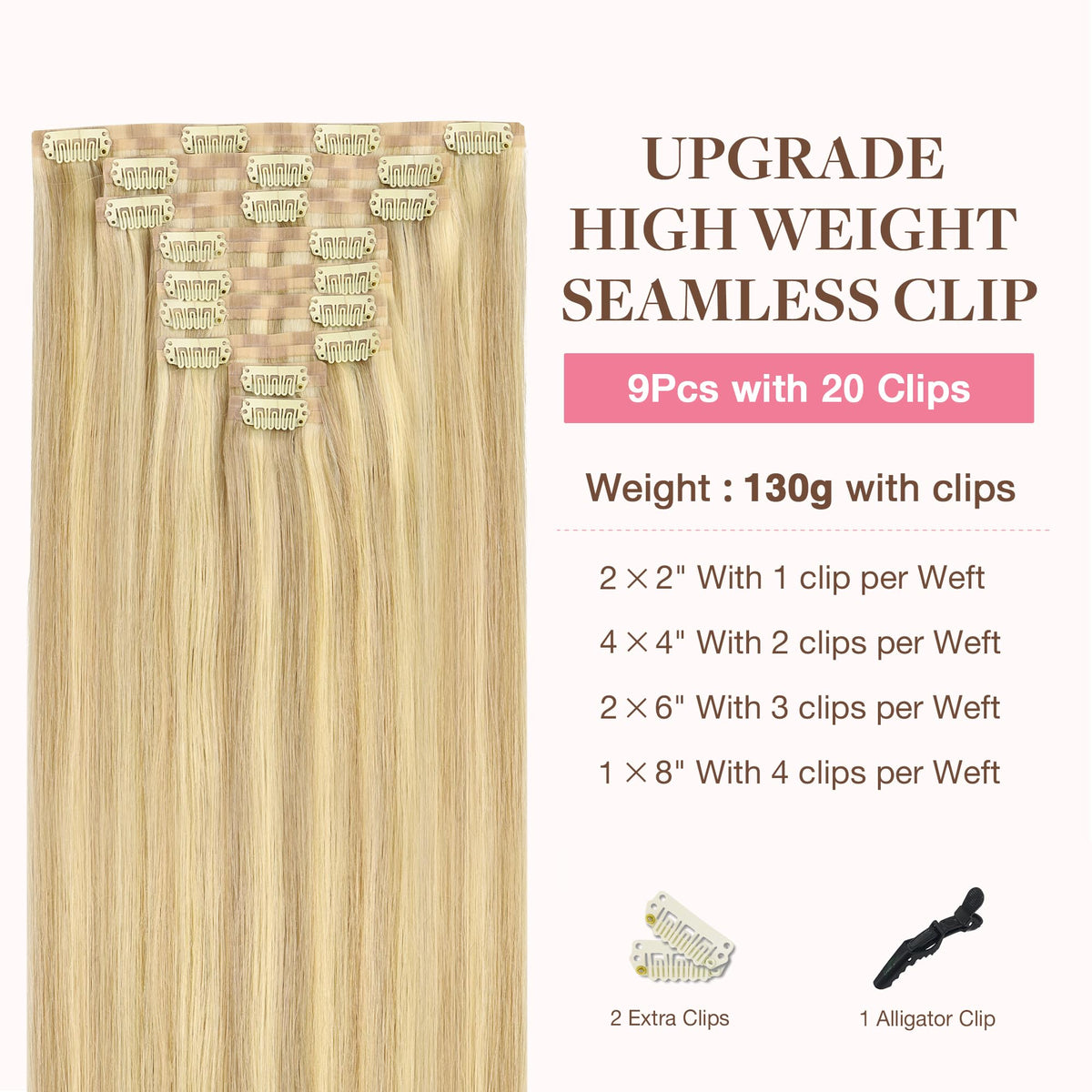GOO GOO Clip in Hair Extensions 14inch showing clips and texture
