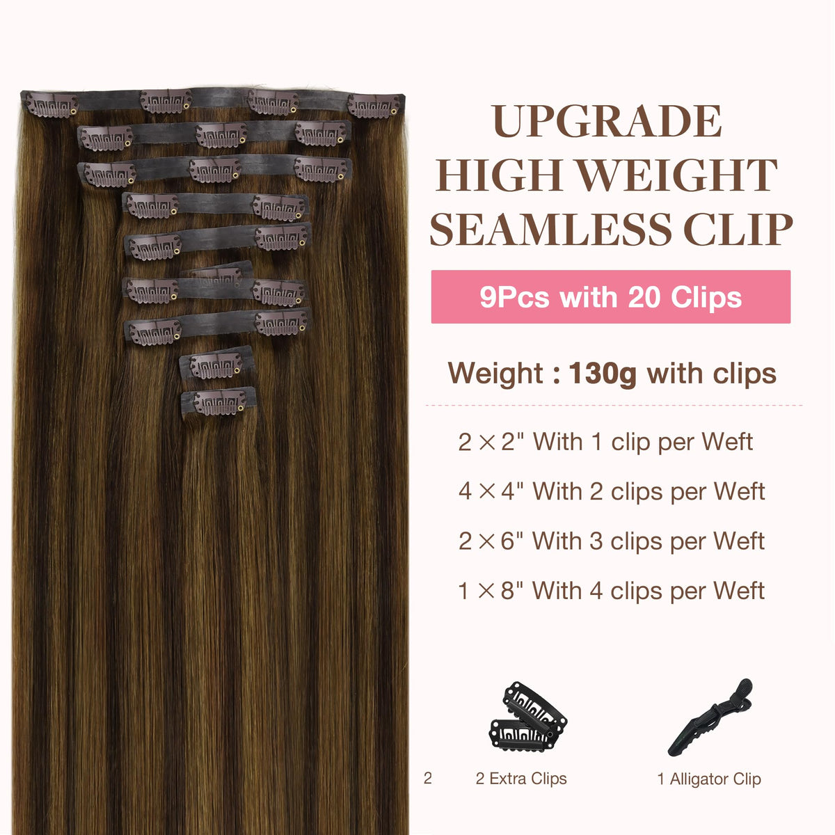 GOO GOO Clip in Hair Extensions 14inch showing the clips and texture