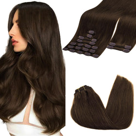 GOO GOO Clip in Hair Extensions 150g 18inch Chocolate Brown front view