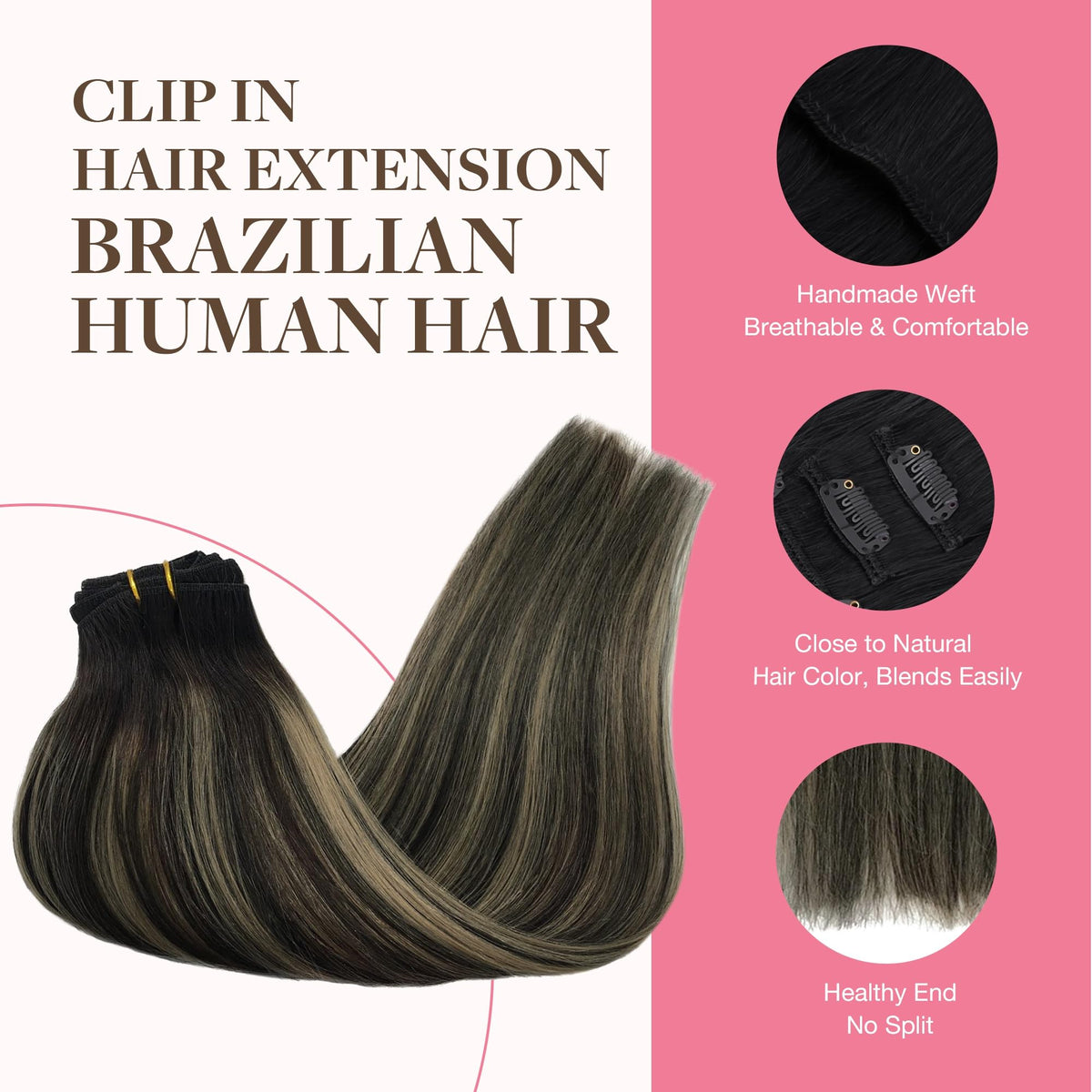 GOO GOO Clip in Hair Extensions 150g Balayage close-up of clips