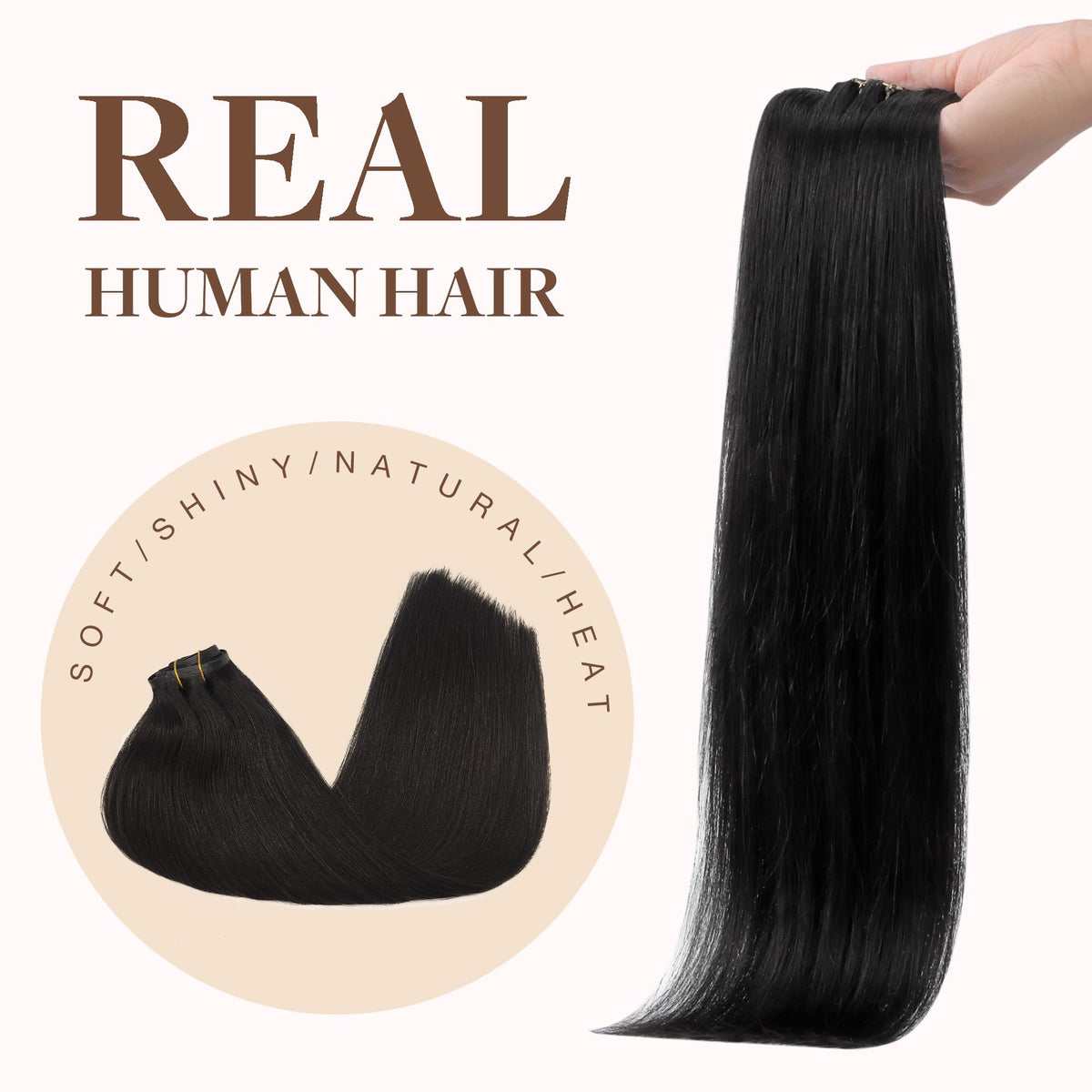 GOO GOO Clip in Hair Extensions 150g natural black back view