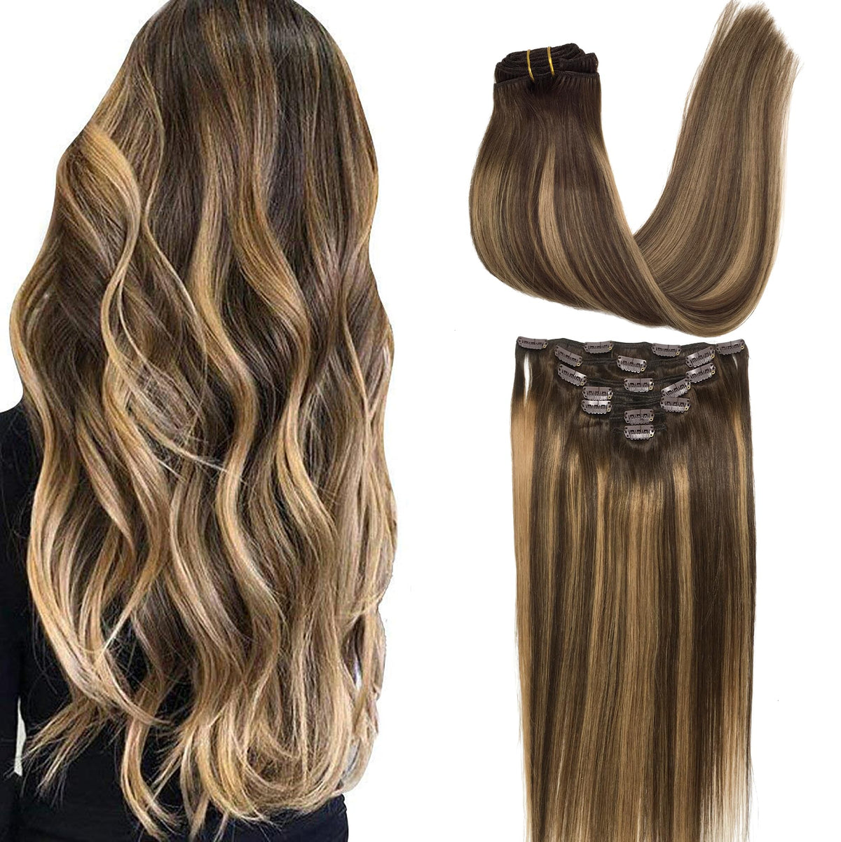 GOO GOO Clip in Hair Extensions 16 inch 120g front view