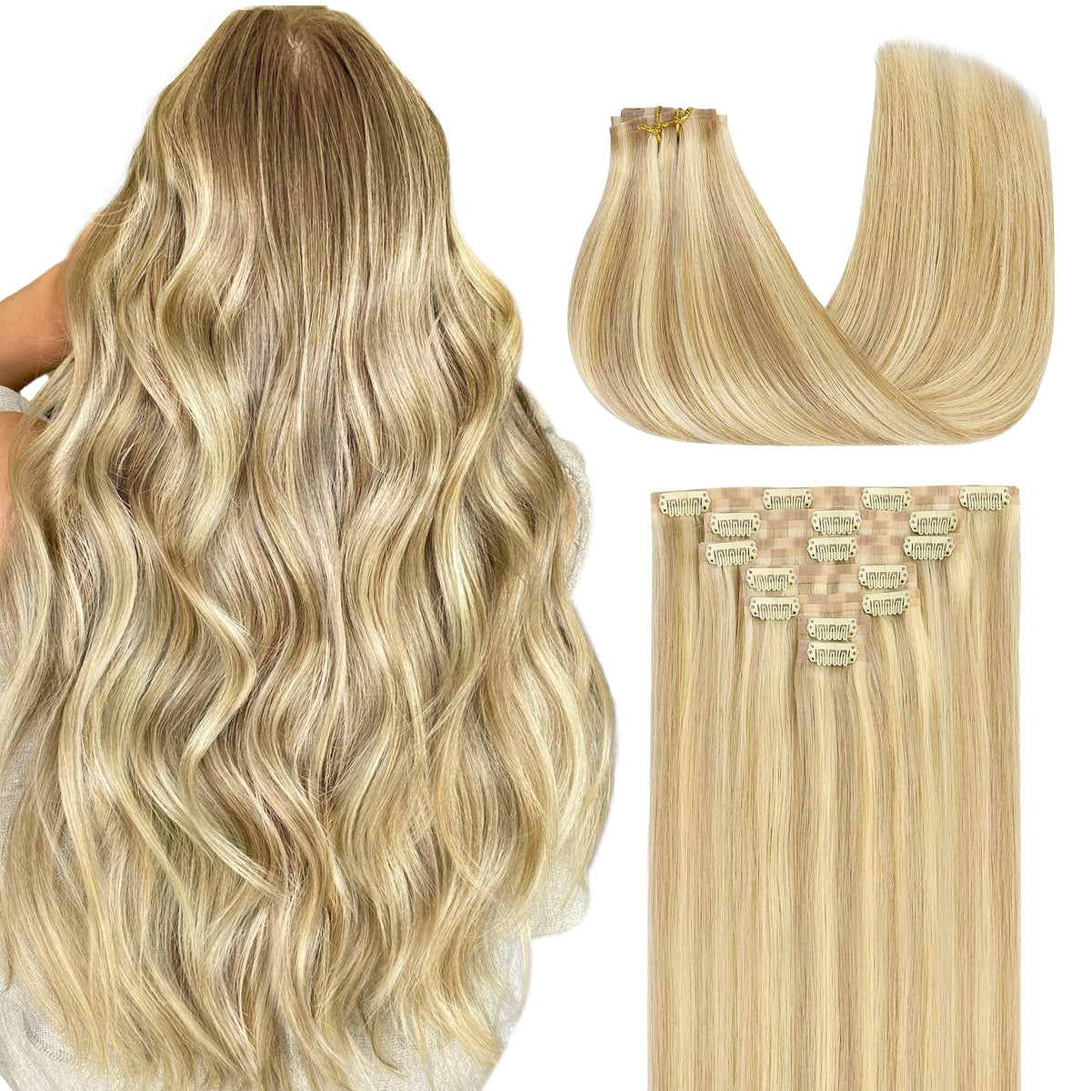 GOO GOO Clip in Hair Extensions 16inch 110g front view