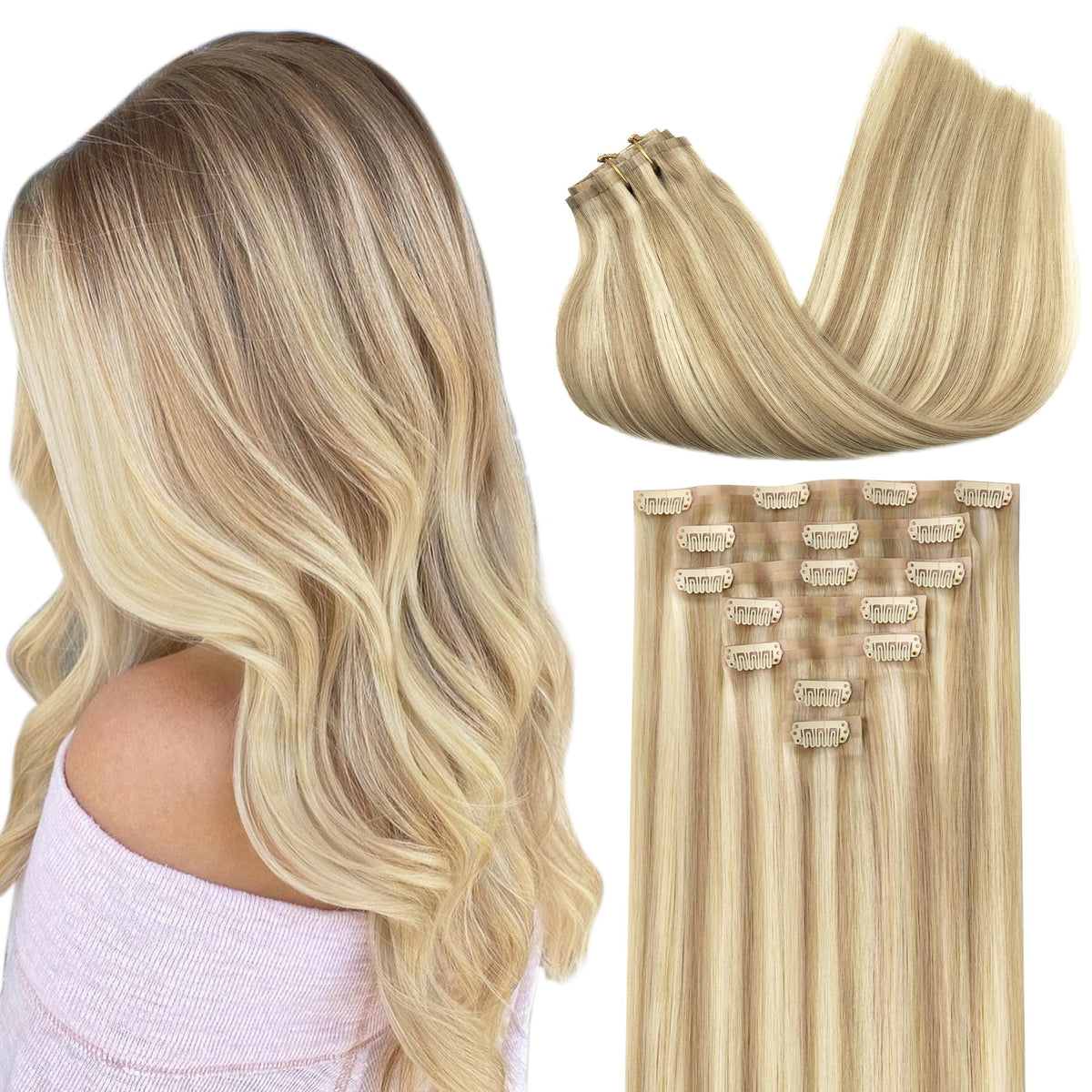 GOO GOO Clip in Hair Extensions 16inch 110g front view
