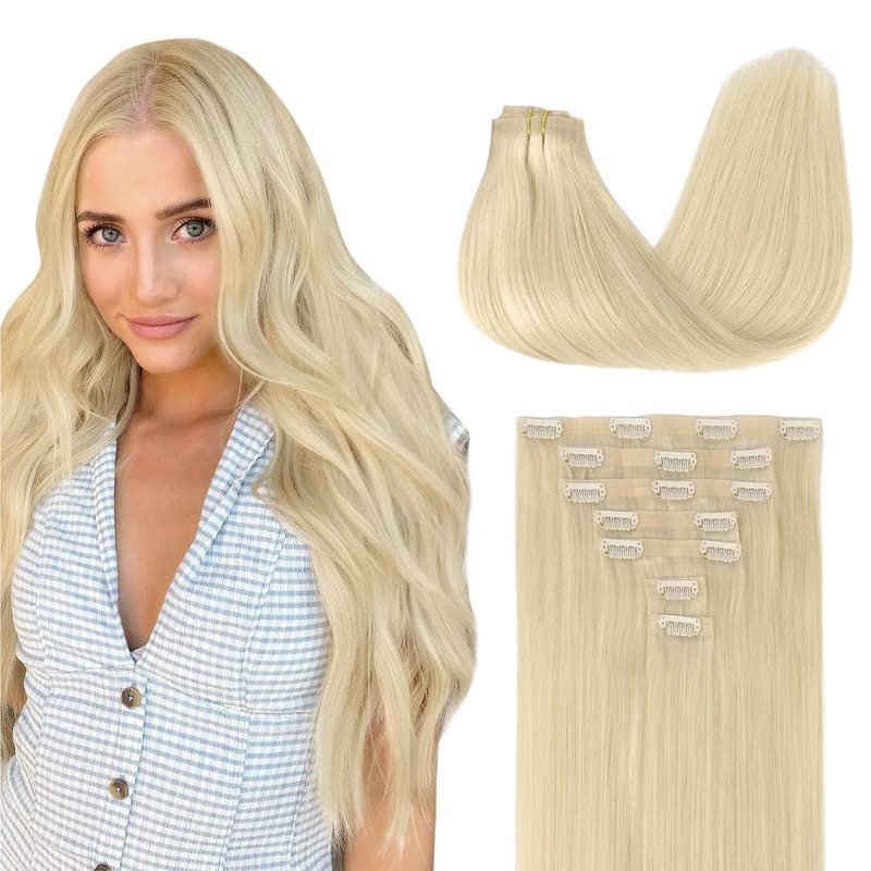 GOO GOO Clip in Hair Extensions 16inch 110g Platinum Blonde front view