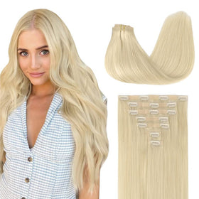 GOO GOO Clip in Hair Extensions 16inch 110g Platinum Blonde front view