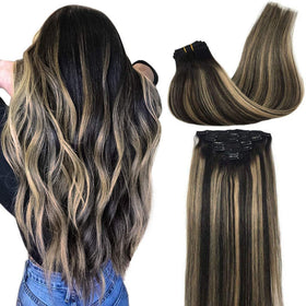 GOO GOO Clip in Hair Extensions 16inch 120g Balayage front view