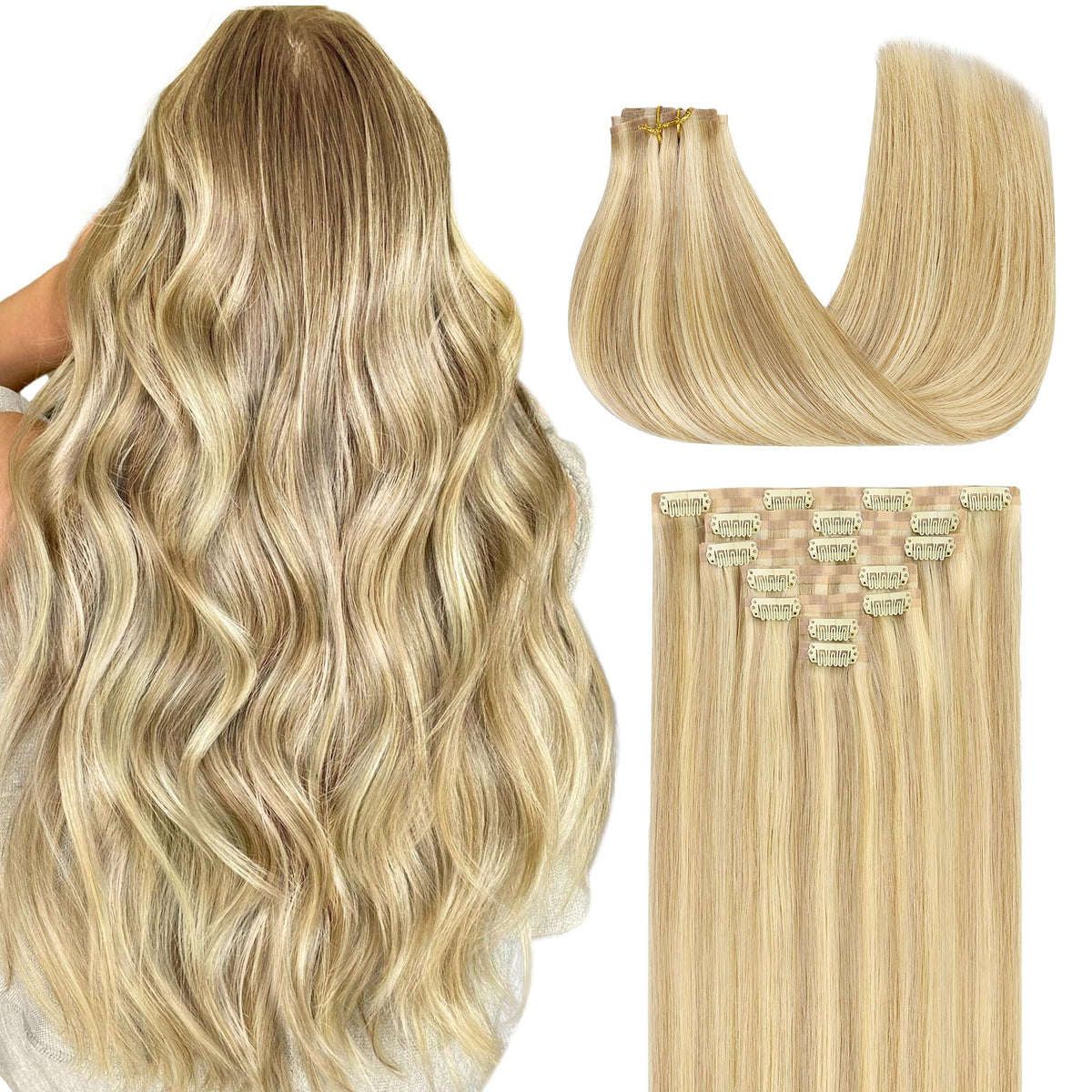 GOO GOO Clip in Hair Extensions 16inch 130g front view