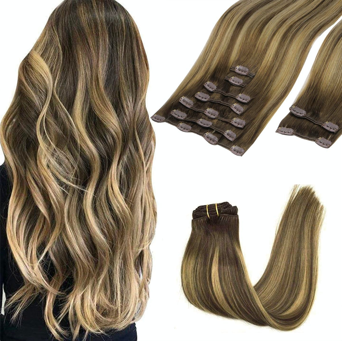 GOO GOO Clip in Hair Extensions 16inch 150g front view