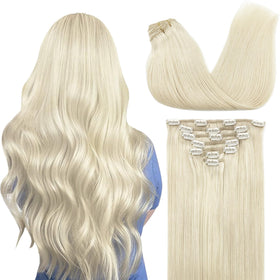 GOO GOO Clip in Hair Extensions 16inch 60A Platinum Blonde front view