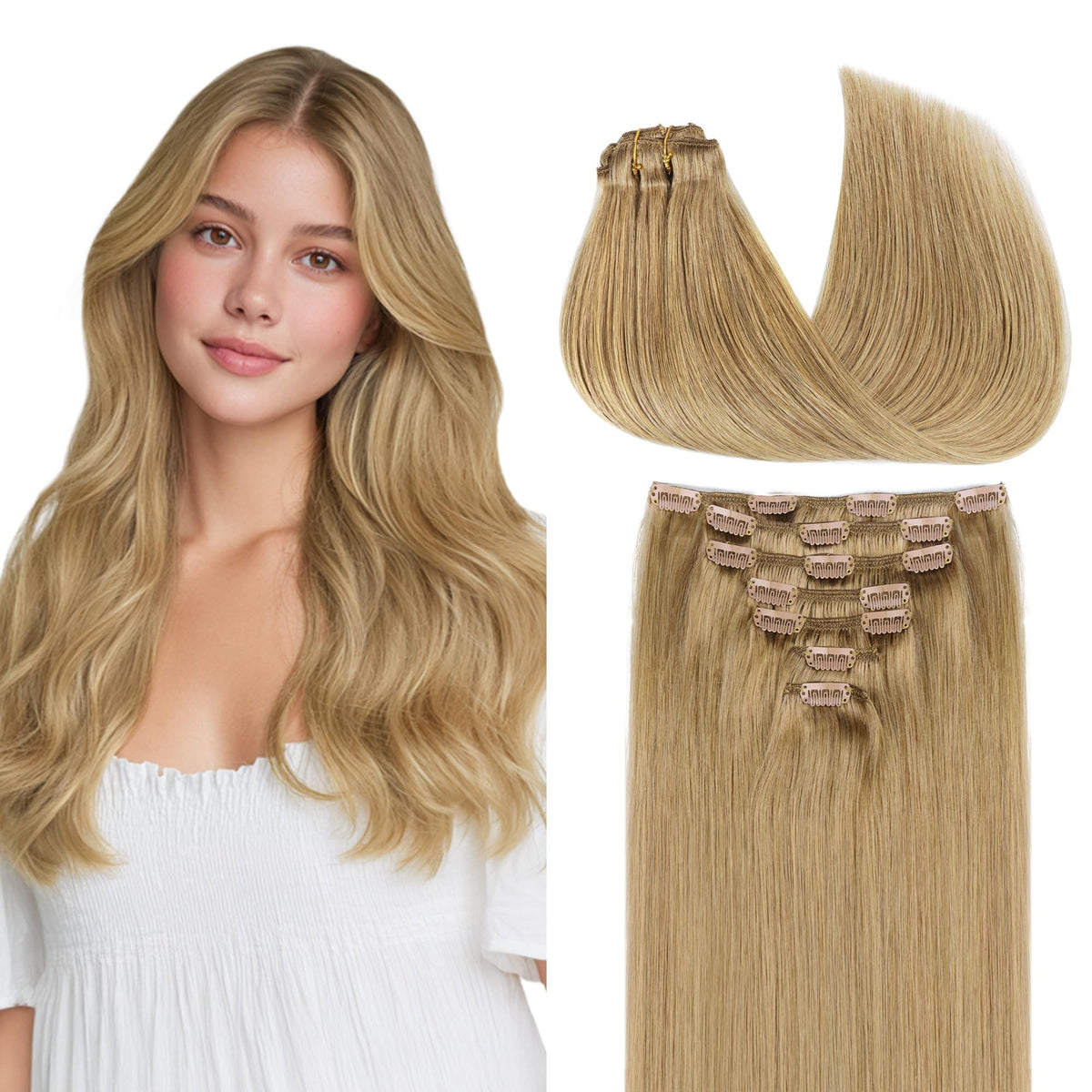 GOO GOO Clip in Hair Extensions 16inch Bronde front view